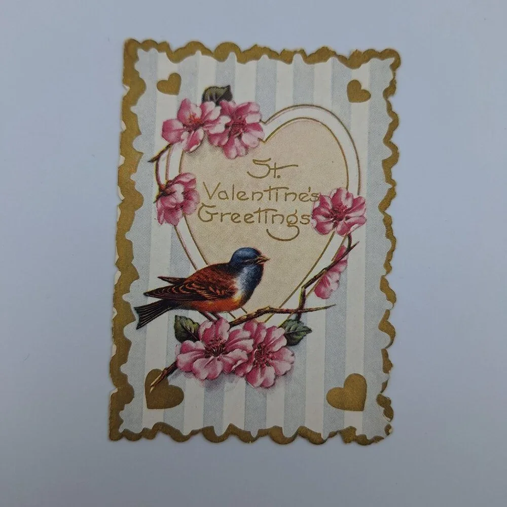 Vintage St‎ Valentines Day Greeting Cards Set Of 3 Mini Heart Bird Small 4 Inch